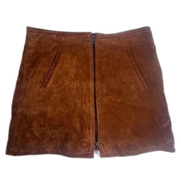 BlankNYC 100% Leather Brown Carbon Alder Suede Front Zip Mini Skirt Size 29 - Picture 1 of 8